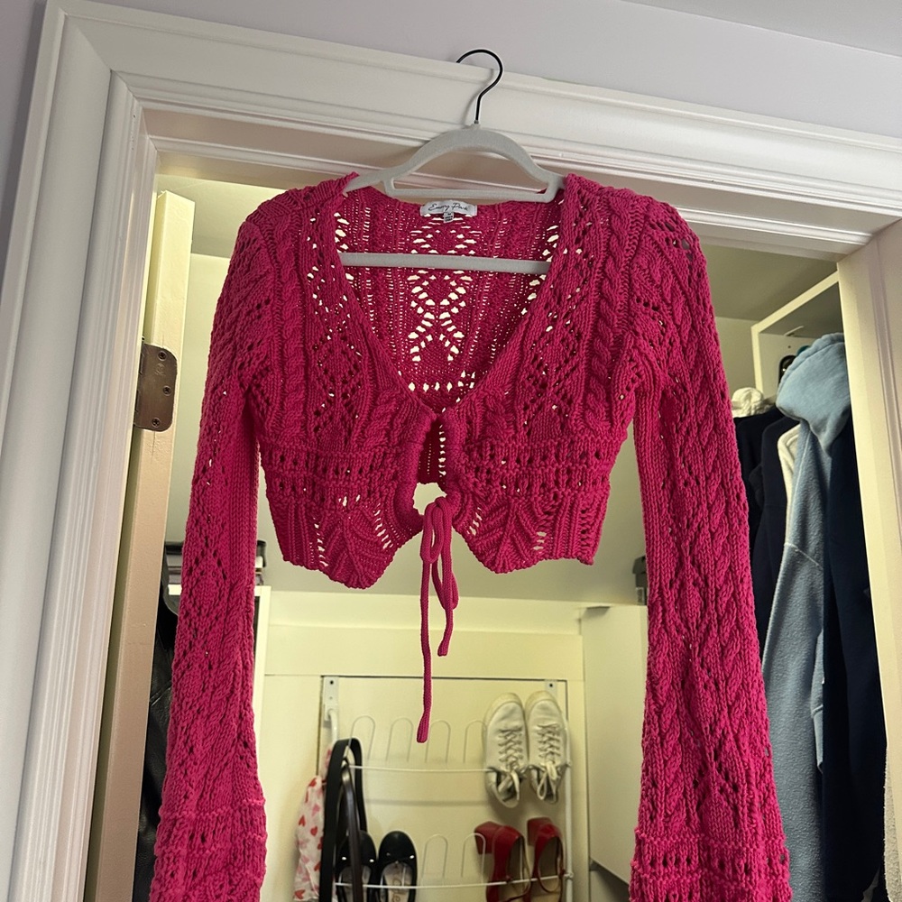 Pink Cropped Knit Sweater